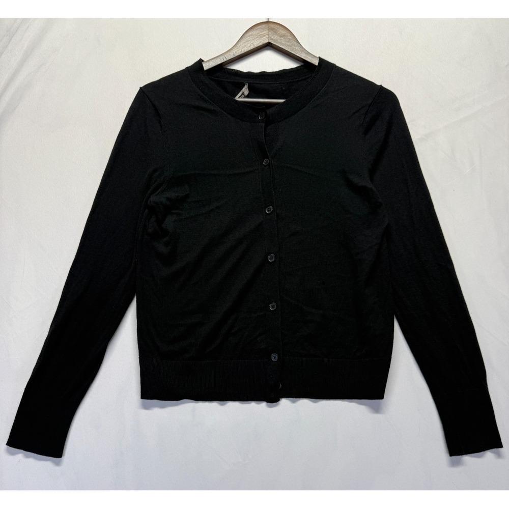 Banana Republic Cardigan Sweater Womens Medium Black Tight Knit Button Front